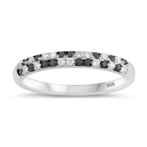 Lhr1074599 Sterling Silver Ring Pave Black & Clear Cz