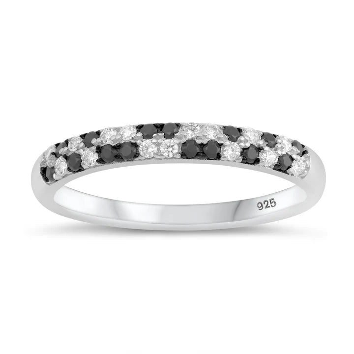 Lhr1074599 Sterling Silver Ring Pave Black & Clear Cz