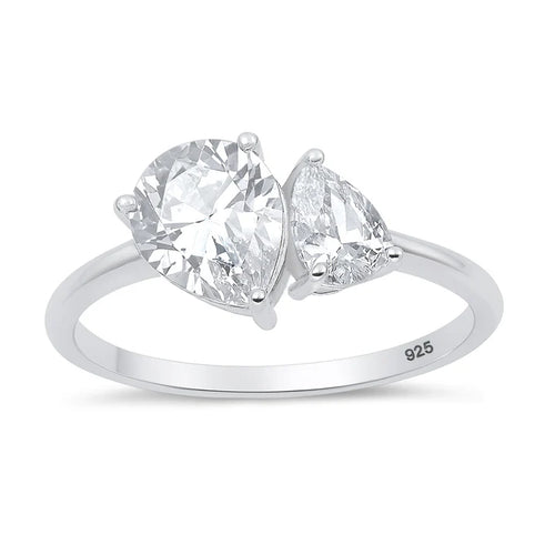 Lhr1074679 Sterling Silver Tear Drop Cz Ring