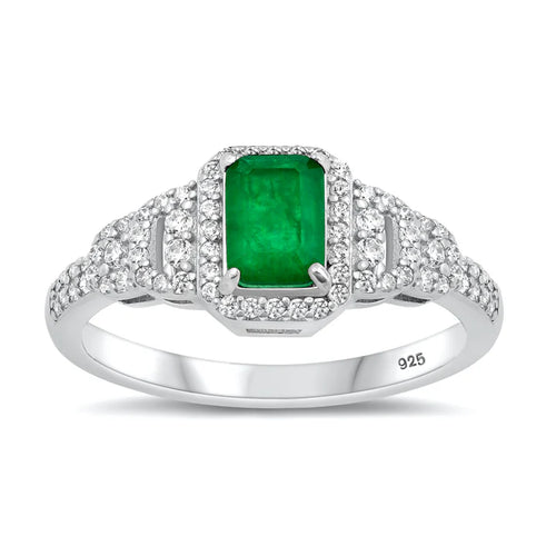 Lhr1074709 Sterling Silver Ring Art Deco  Natural Emerald Vintage