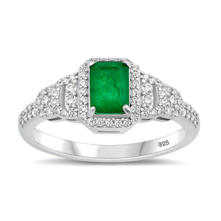 Lhr1074709 Sterling Silver Ring Art Deco  Natural Emerald Vintage
