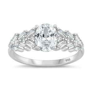 Lhr1074739 Sterling Silver Ring Oval Cz & Baguette Stones