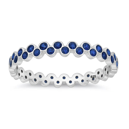 Lhr1075469 Sterling Silver Ring Sapphire Cz Stones