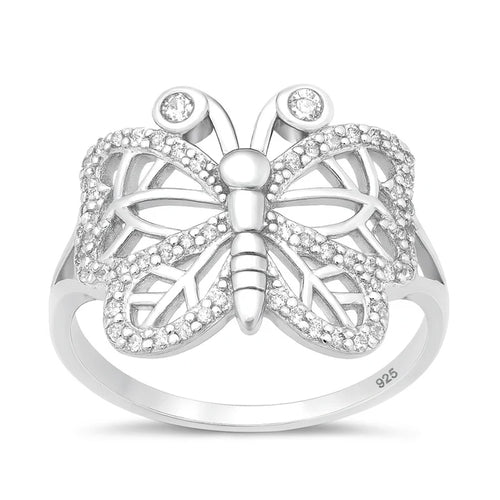 Lhr1075579 Sterling Silver Butterfly Cz Ring