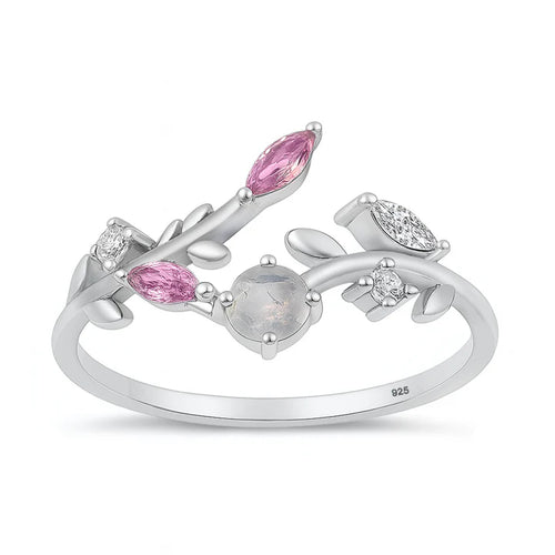 Lhr1075589  Sterling Silver Flower Ring Pink Cz