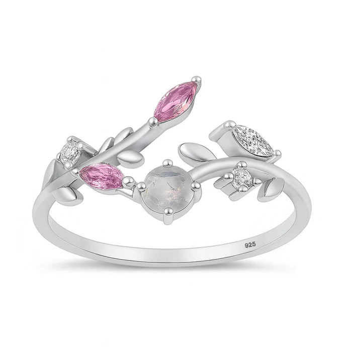 Lhr1075589  Sterling Silver Flower Ring Pink Cz
