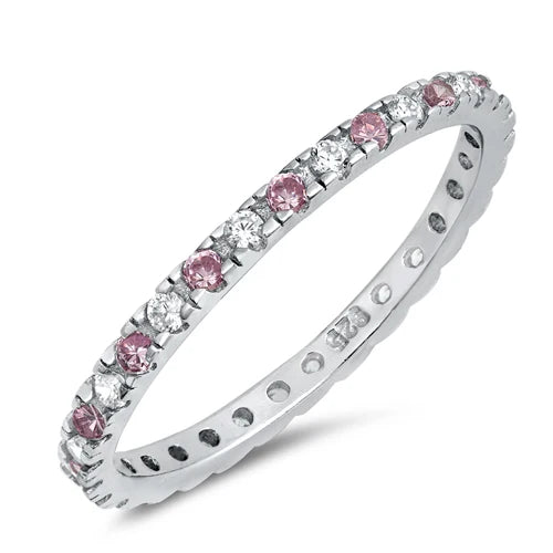 Lhr1080079 Sterling Silver Ring Pink Cz Stackable available in assorted colors!!!