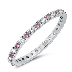 Lhr1080079 Sterling Silver Ring Pink Cz Stackable available in assorted colors!!!