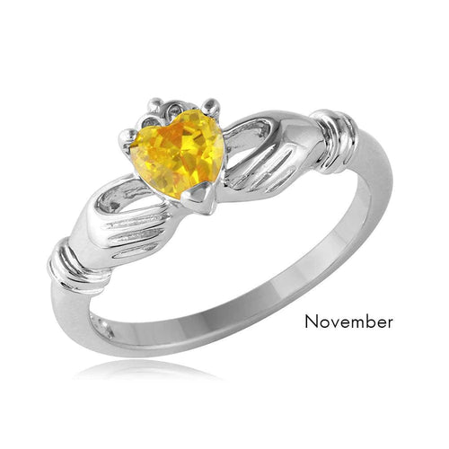 Lhr10839 Sterling Silver Claddagh Irish Friendship Ring  Cz Topaz