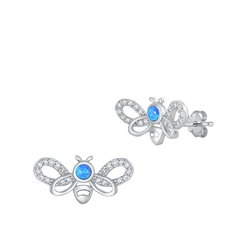 Lhe4513059BO Sterling Silver Bee Earring Blue Lab Opal