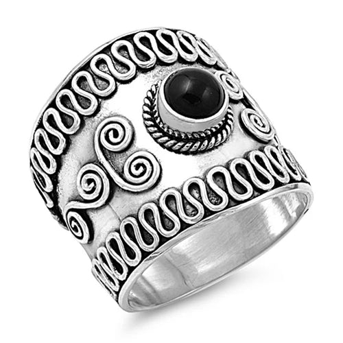 Lhr130684 Sterling Silver Bali Onyx Ring