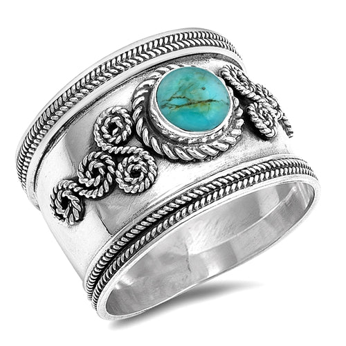 Lhr1308789 Sterling Silver Bali Turquoise Ring