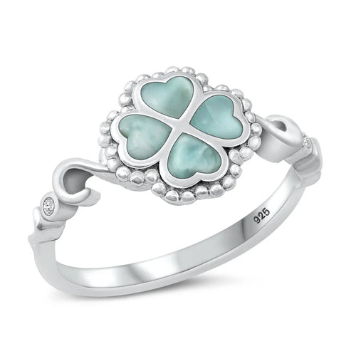Lhr1309169 Sterling Silver Clover Ring Genuine Larimar Stone