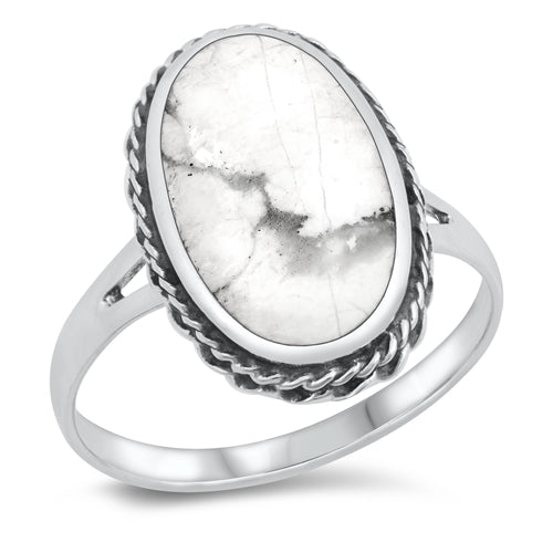 Lhr1309669 Sterling Silver Ring White Buffalo Turquoise Oval