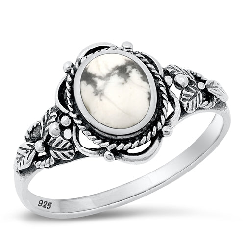 Lhr1311049 Sterling Silver Ring White Buffalo Turquoise Oval