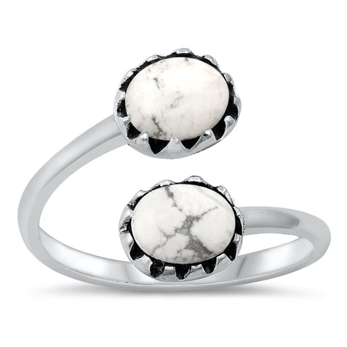 Lhr1313529 Sterling Silver Ring Double Wrap White Buffalo Turquoise