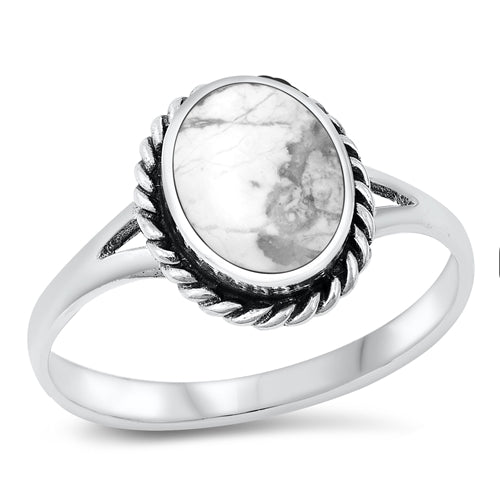 Lhr1313639 Sterling Silver Ring White Buffalo Turquoise Oval Ring