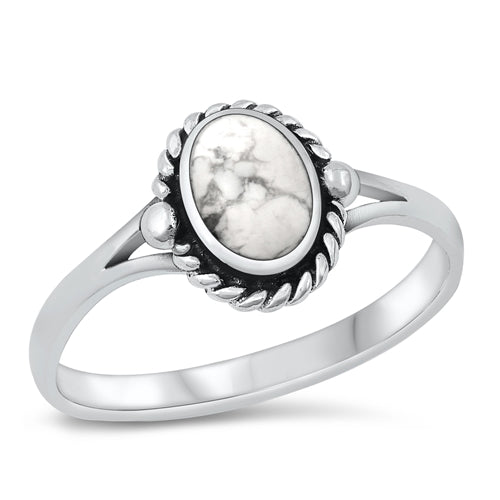 Lhr1313749 Sterling Silver Ring White Buffalo Turquoise Oval Ring