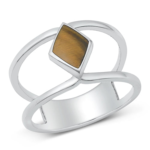 Lhr131387 Sterling Silver Ring Real Tiger Eye  Modern Design Diamond Shape Stone size6-12