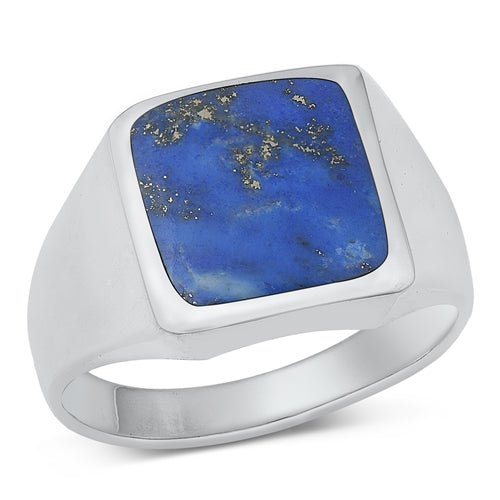 Lhr131390 Sterling Silver Ring Square Real Lapis Size 7-12 Men or Women Style