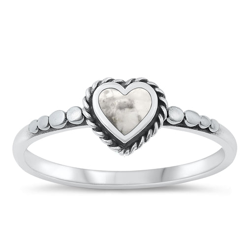 Lhr1314949 Sterling Silver Ring Real White Buffalo Turquoise Heart
