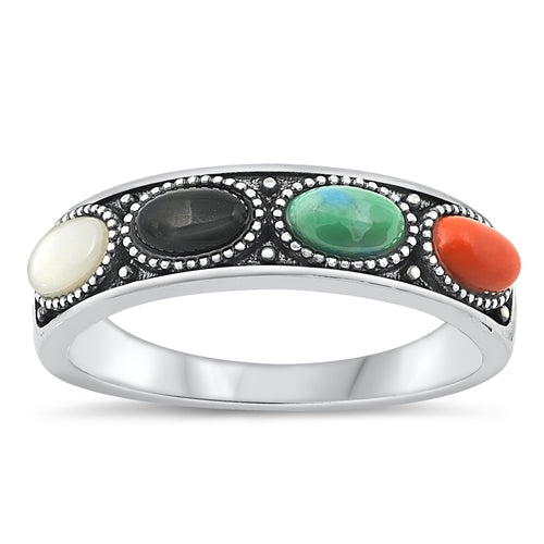 Lhr1315939 Sterling Silver Band Ring Multi Color Stones