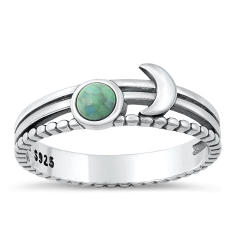 Lhr1316619 Sterling Silver Ring Turquoise Stone & Moon