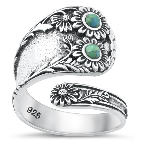 Lhr1316629 Sterling Silver Ring Wrap Turquoise flowers