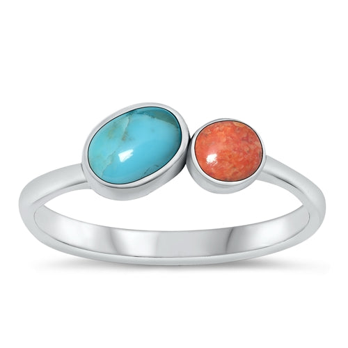 Lhr1316759 Sterling Silver Ring Turquoise & Red Agate Stone