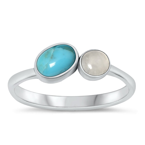 Lhr1316759 Sterling Silver Ring Real Stone Turquoise & Moonstone
