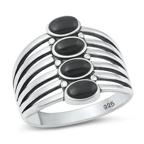 Lhr1316999 Sterling Silver Ring Black Onyx Wide Band