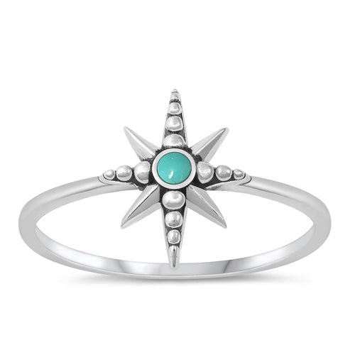 Lhr9131820 Sterling Silver Star Ring Real Turquoise Stone