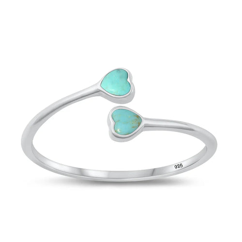 Lhr1318299 Sterling Silver Double Heart Ring  Turquoise,Black Onyx,Lab Opal