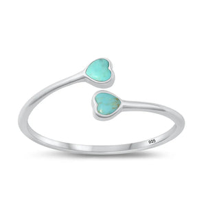 Lhr1318299 Sterling Silver Double Heart Ring  Turquoise,Black Onyx,Lab Opal