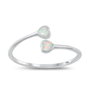 Lhr1318299 Sterling Silver Double Heart Ring  Turquoise,Black Onyx,Lab Opal