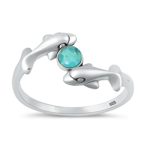 Lhr1318369 Sterling Silver Dolphin Real Turquoise Ring