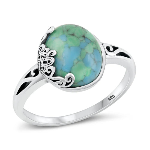 Lhr1319119 Sterling Silver Ring Oval Real Turquoise Stone
