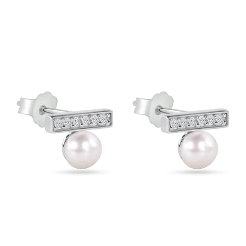 Lhe13439 Sterling Silver Pearl Bar Cz Earring