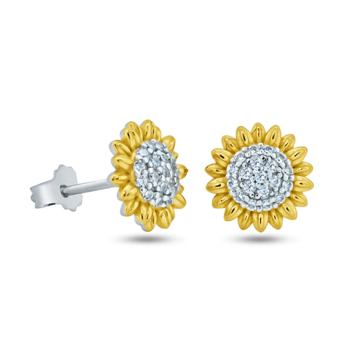 Lhe13679 Sterling Silver Earring Sunflower Gold Plated Cz StonesOUT OF STOCK!!!