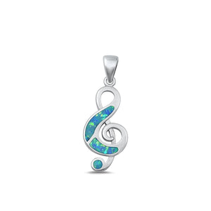 Lhp9351144WO Sterling Silver Music Note Pendant White Lab Opal& Blue Opal   18'' chain