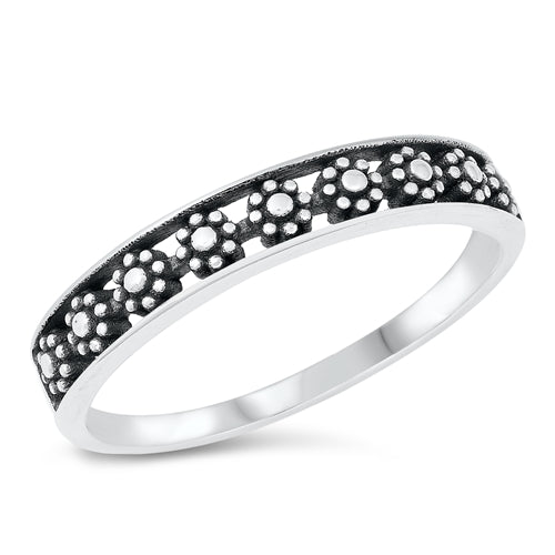 Lhr1441349 Sterling Silver Ring Flowers Bali Style Band
