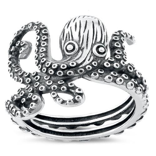 Lhr1451029 Sterling Silver Ring Octopus