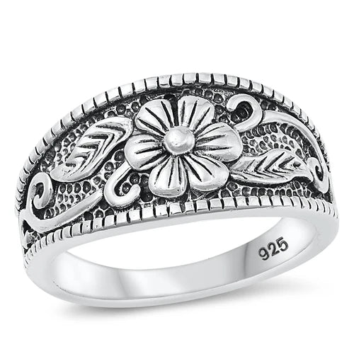 Lhr145202 Sterling Silver Flower Band Ring