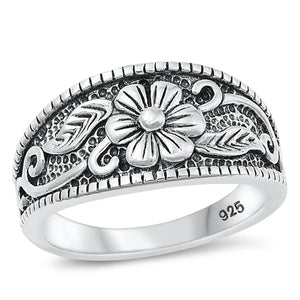 Lhr145202 Sterling Silver Flower Band Ring