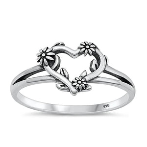1Lhr1453489 Sterling Silver Heart Ring & Flowers