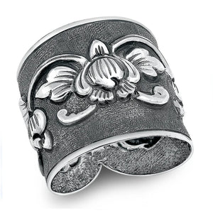 Lhr1454719 Sterling Silver Wide Vintage Flower Ring