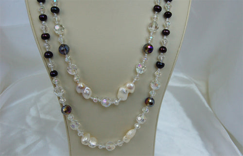 lhnf207 Real Baroque Pearl  Black Pearl & Crystal Necklace