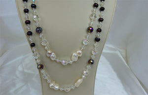 lhnf207 Real Baroque Pearl  Black Pearl & Crystal Necklace