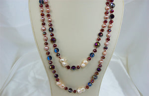 Lhnf203 Pink Pearl & Pink Baroque Pearl Necklace & Crystals