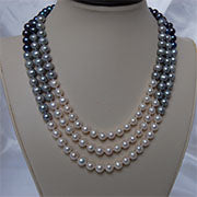 Lhnpn0829 Real Pearl Grey & White Triple Strand